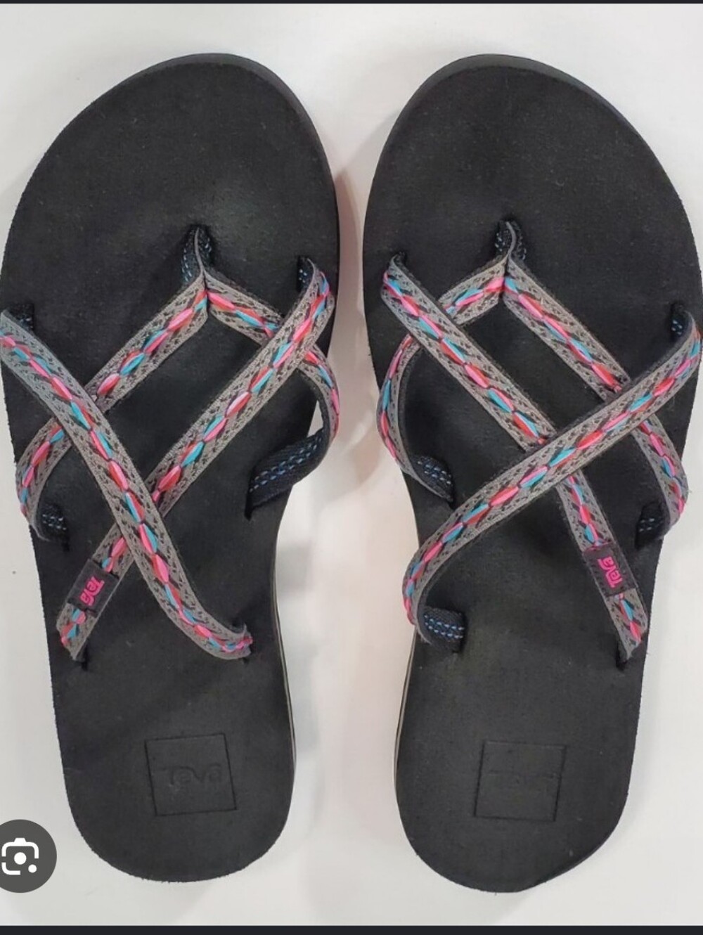 Teva Black Sandal Flip-Flops with Multicolor Straps - 11